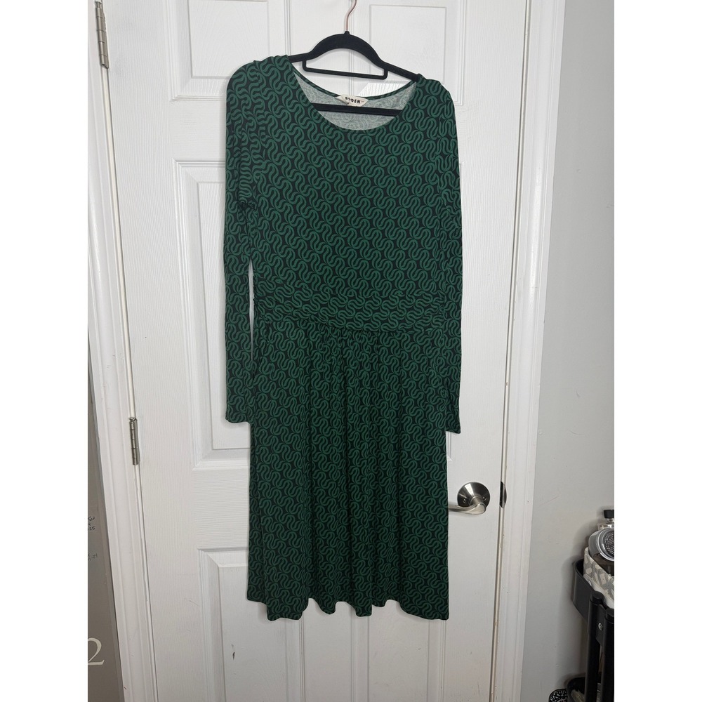 BODEN Abigail Jersey Dress Green Black Wave Pattern Size 10R